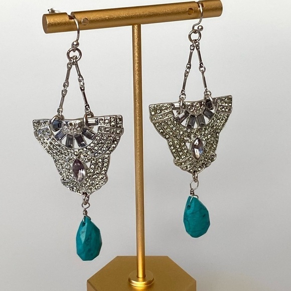 Earrings Drops Drops Rhinestones Design Vintage Art Deco - Picture 8 of 11